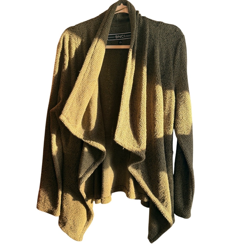 A8 BNCI by Blanc‎ Noir Knit Cardigan Duster Olive Green XL Waterfall Collar